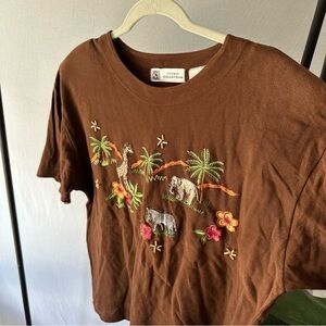Vintage Studio Collection Embroidered Safari Tee with Shoulder Pads / Size L